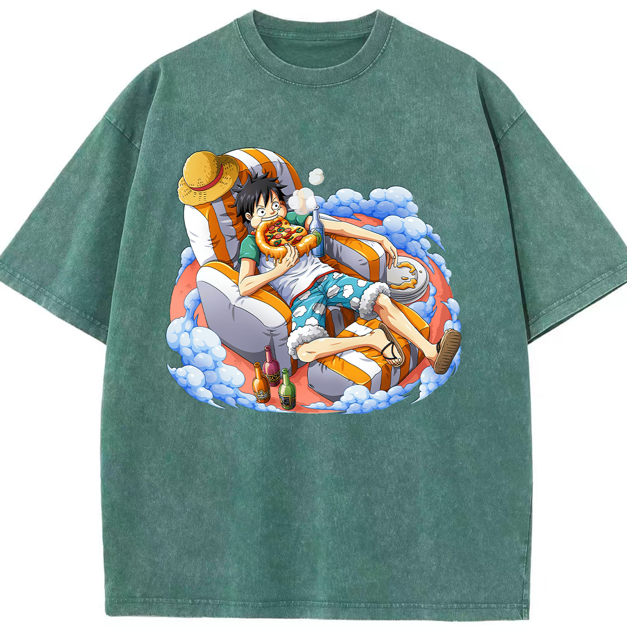 ワンピース モンキー・D・ルフィ ONE PIECE Monkey D. Luffy 綿100% ヴィンテージ風 半袖Tシャツ（フロントプリント）